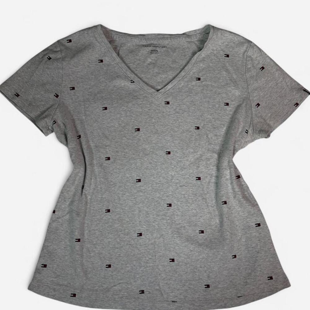 Tommy Hilfiger Logo Design Gray V-Neck - Size XL